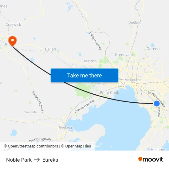 Noble Park to Eureka map