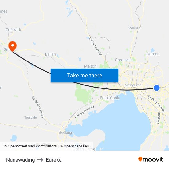 Nunawading to Eureka map