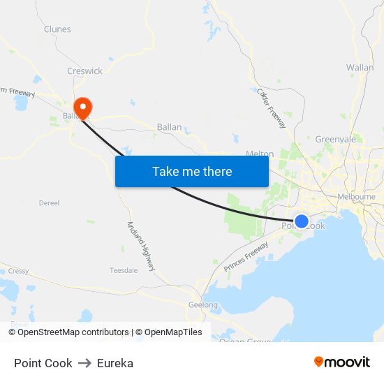 Point Cook to Eureka map