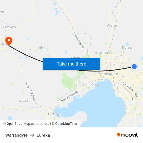 Warrandyte to Eureka map