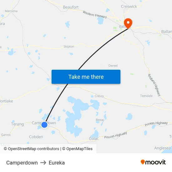 Camperdown to Eureka map