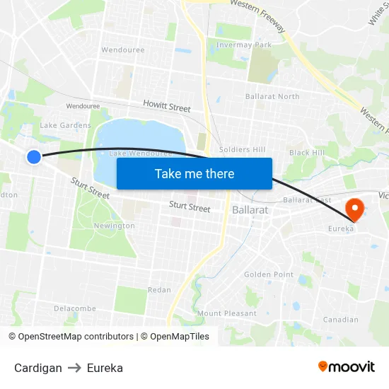 Cardigan to Eureka map