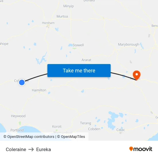 Coleraine to Eureka map