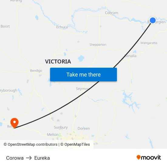 Corowa to Eureka map