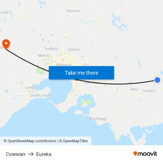 Cowwarr to Eureka map