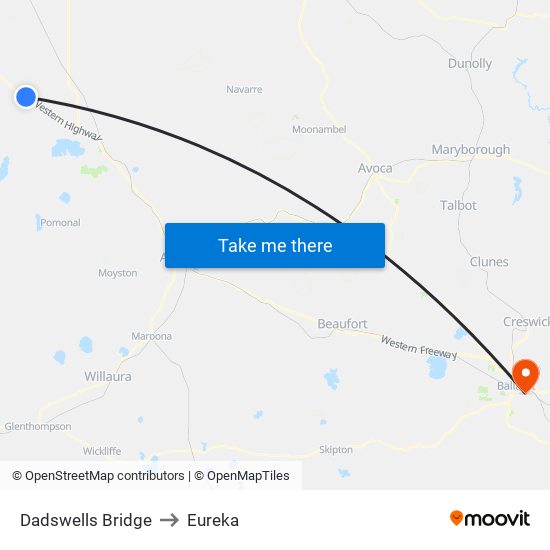 Dadswells Bridge to Eureka map