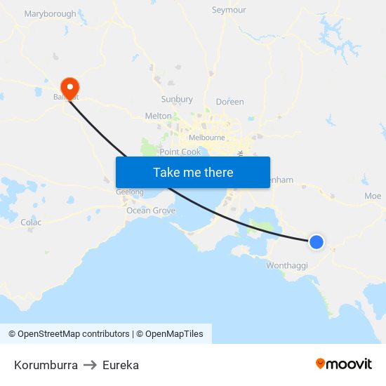 Korumburra to Eureka map