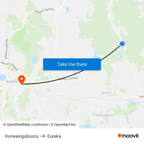 Korweinguboora to Eureka map