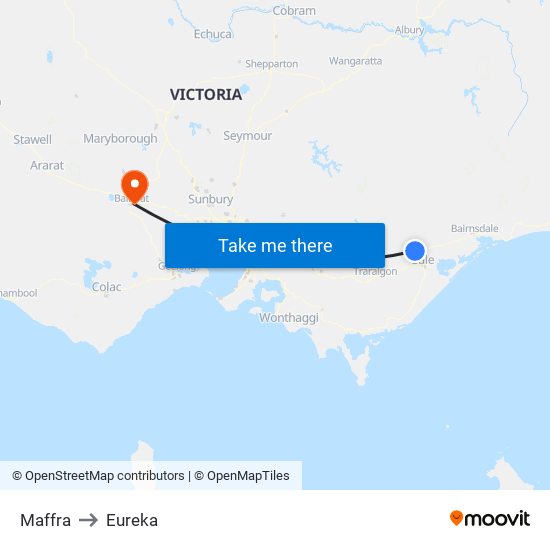 Maffra to Eureka map