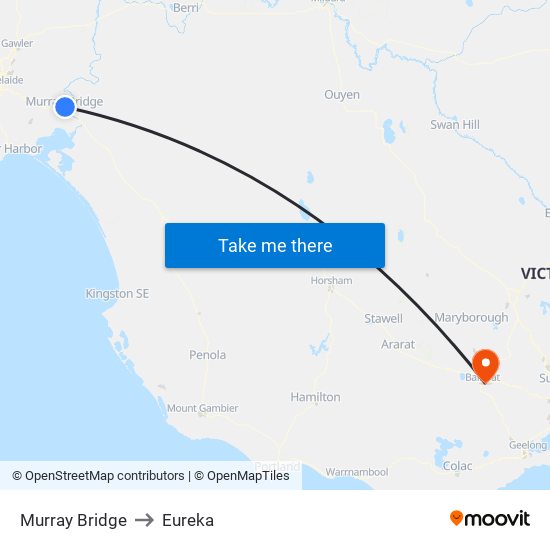 Murray Bridge to Eureka map