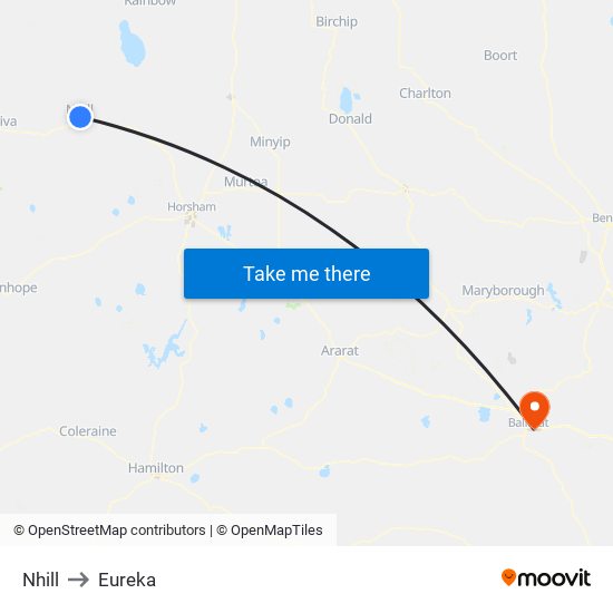 Nhill to Eureka map