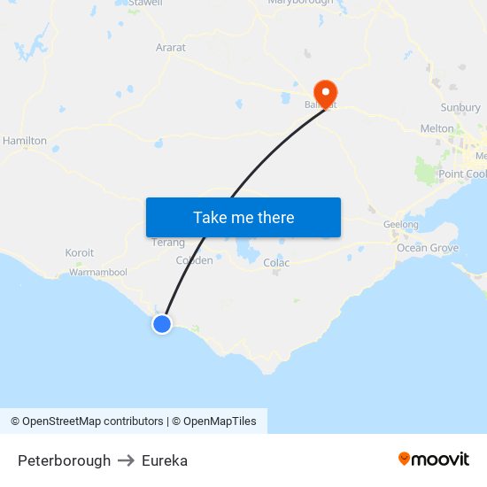Peterborough to Eureka map