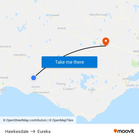 Hawkesdale to Eureka map