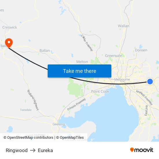 Ringwood to Eureka map