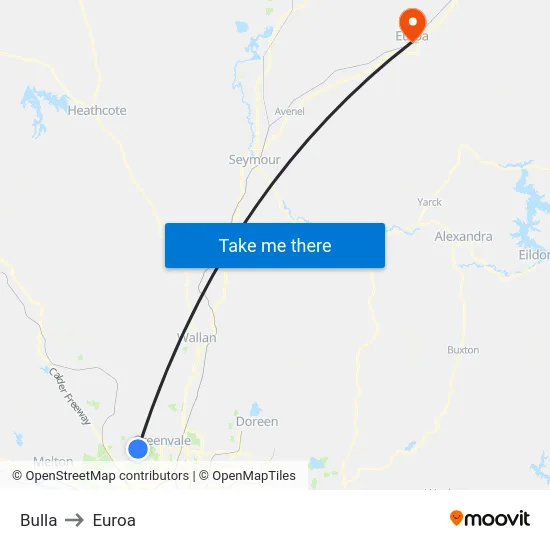 Bulla to Euroa map