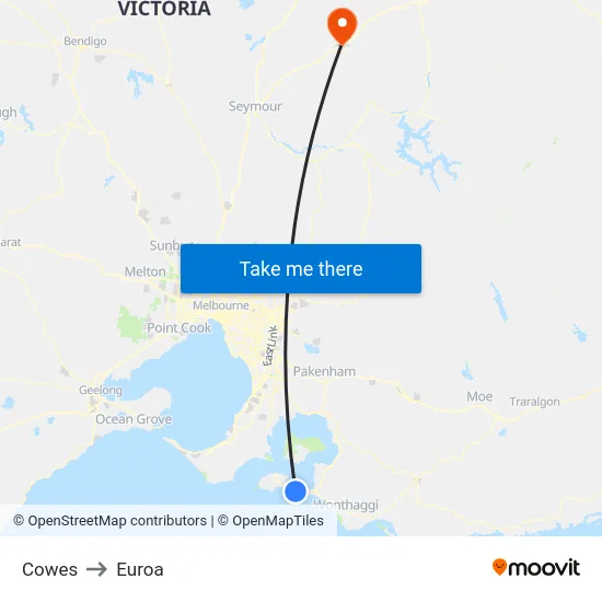 Cowes to Euroa map