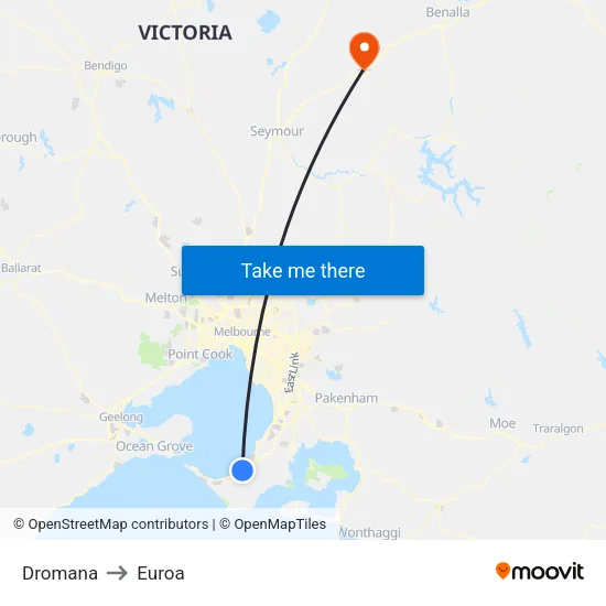 Dromana to Euroa map