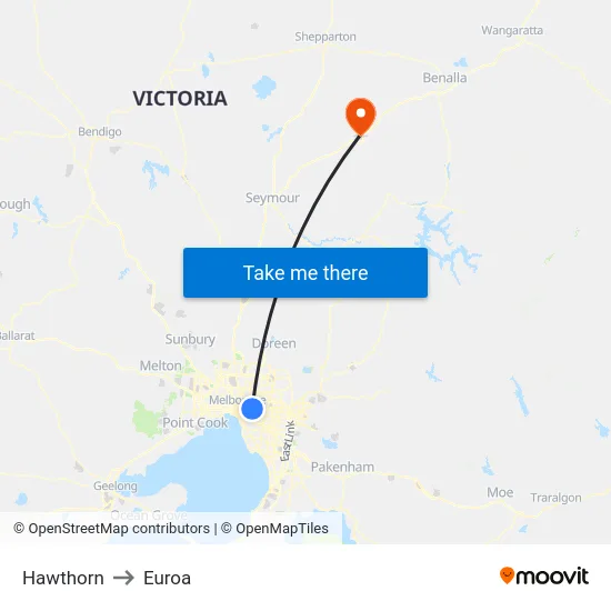 Hawthorn to Euroa map