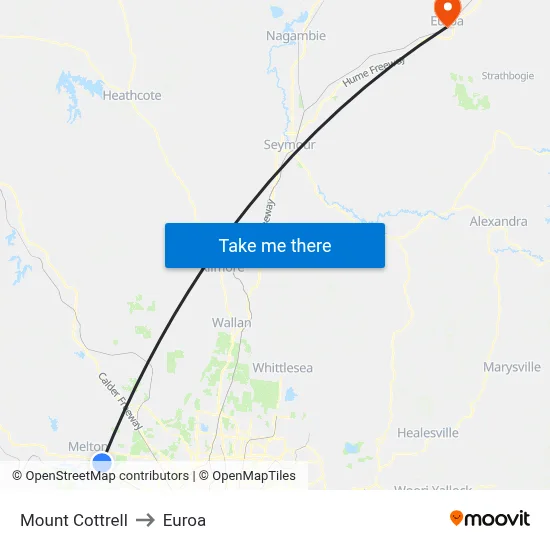 Mount Cottrell to Euroa map