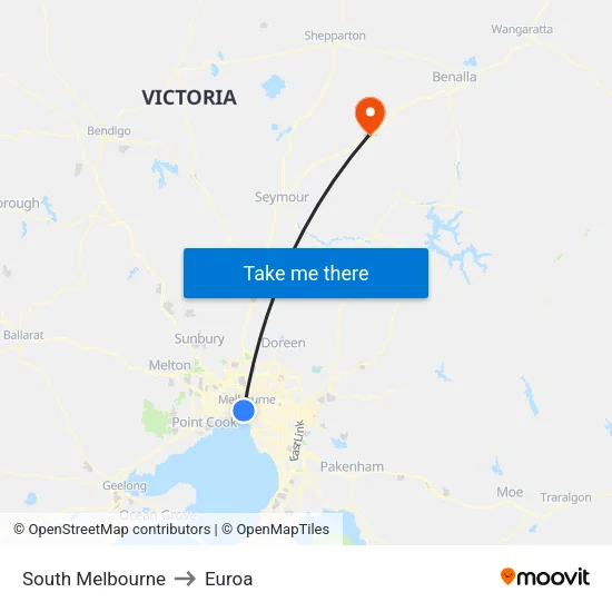 South Melbourne to Euroa map