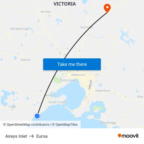 Aireys Inlet to Euroa map