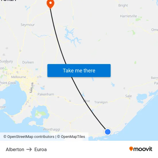 Alberton to Euroa map