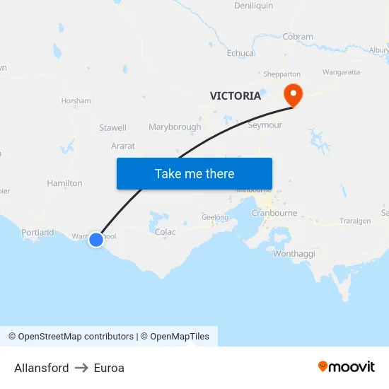 Allansford to Euroa map