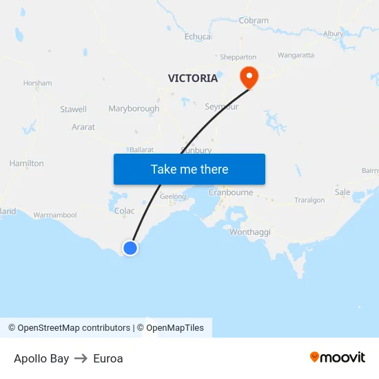 Apollo Bay to Euroa map