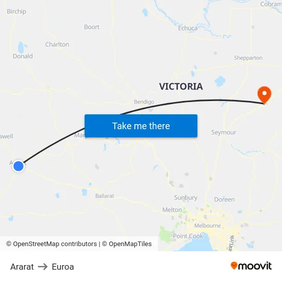 Ararat to Euroa map