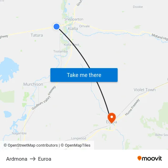 Ardmona to Euroa map