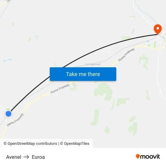 Avenel to Euroa map