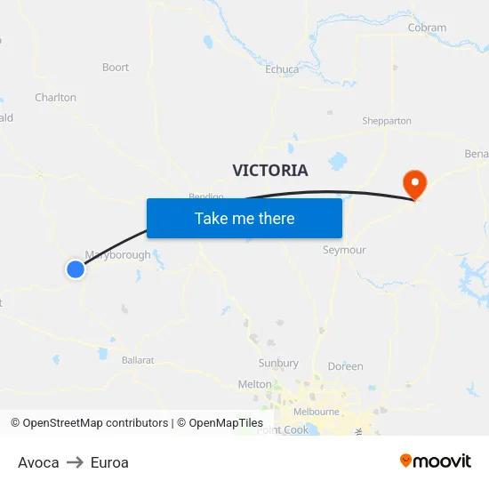 Avoca to Euroa map