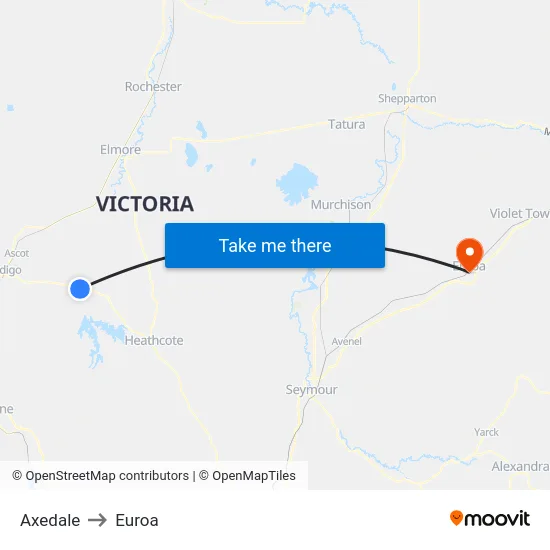 Axedale to Euroa map