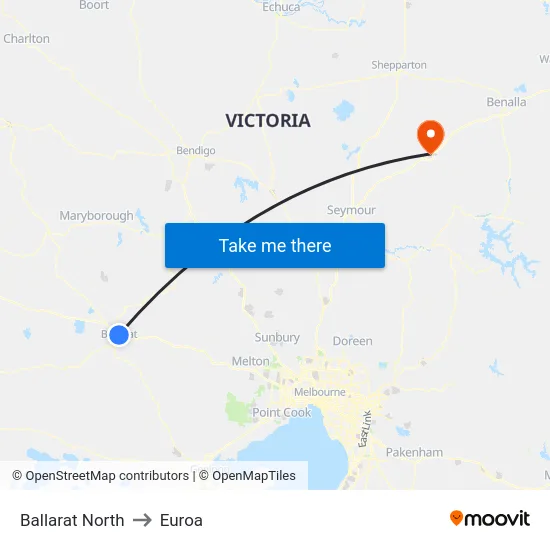 Ballarat North to Euroa map