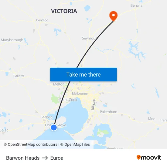 Barwon Heads to Euroa map