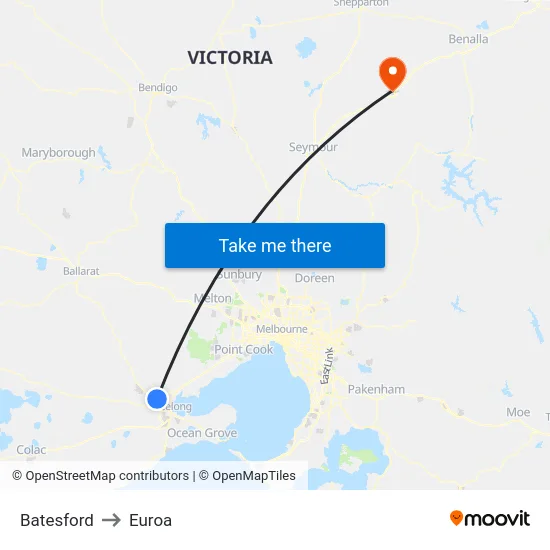 Batesford to Euroa map