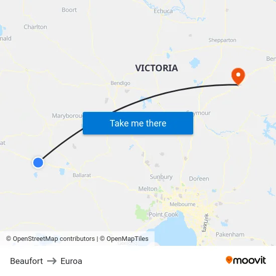 Beaufort to Euroa map