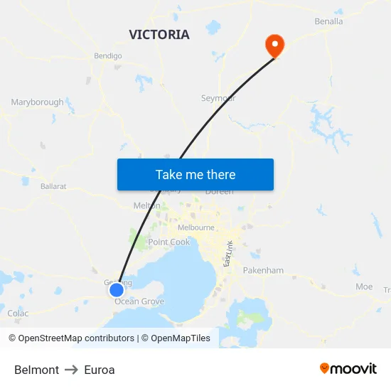 Belmont to Euroa map
