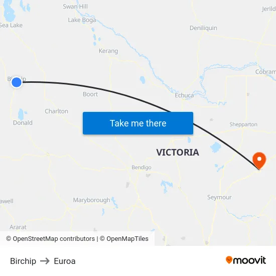 Birchip to Euroa map