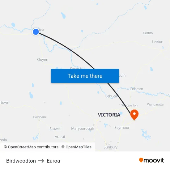 Birdwoodton to Euroa map