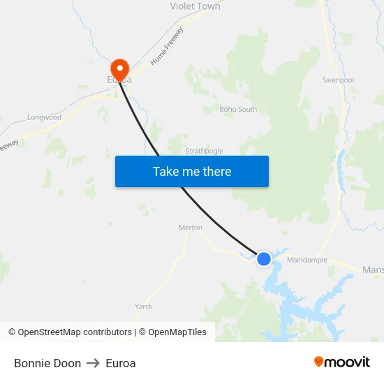 Bonnie Doon to Euroa map