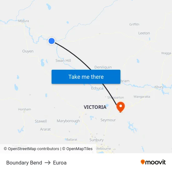 Boundary Bend to Euroa map