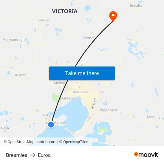 Breamlea to Euroa map