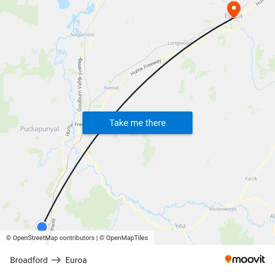 Broadford to Euroa map