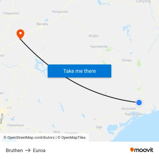 Bruthen to Euroa map