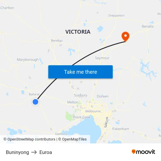 Buninyong to Euroa map
