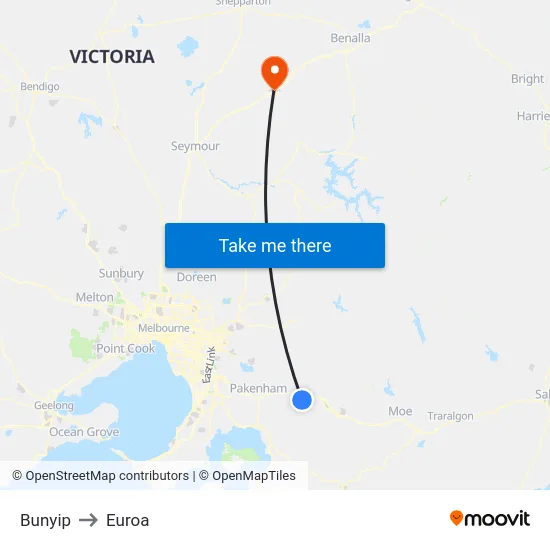 Bunyip to Euroa map