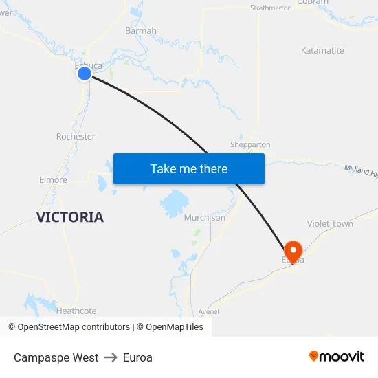 Campaspe West to Euroa map