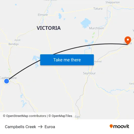 Campbells Creek to Euroa map