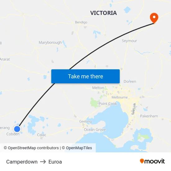 Camperdown to Euroa map